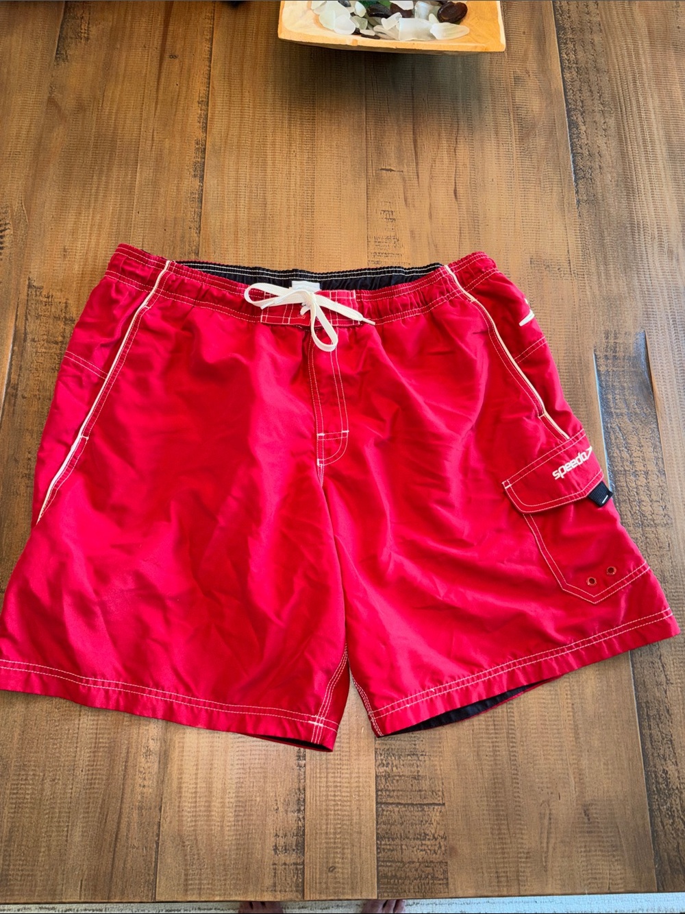 Speedo Men's Bright Red Swim lined Trunks with White Drawstring large